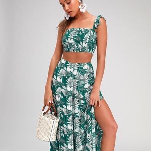 LULUS. Sol Mates Green Tropical Print Wide Leg Two Piece